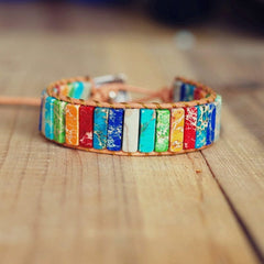 Natural Stone Handmade Multi Color Chakra Bracelet Jewelry Tube Beads Leather Wrap Bracelet Creative Gifts Couples Bracelets