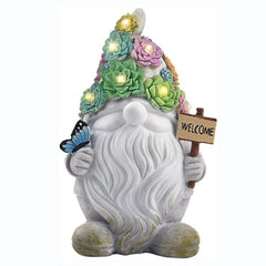 Outdoor Garden Dwarf Statue-resin Dwarf Statue Carrying Magic Ball Solar Led Light Welcome Sign Gnome Yard Lawn Large Figurine