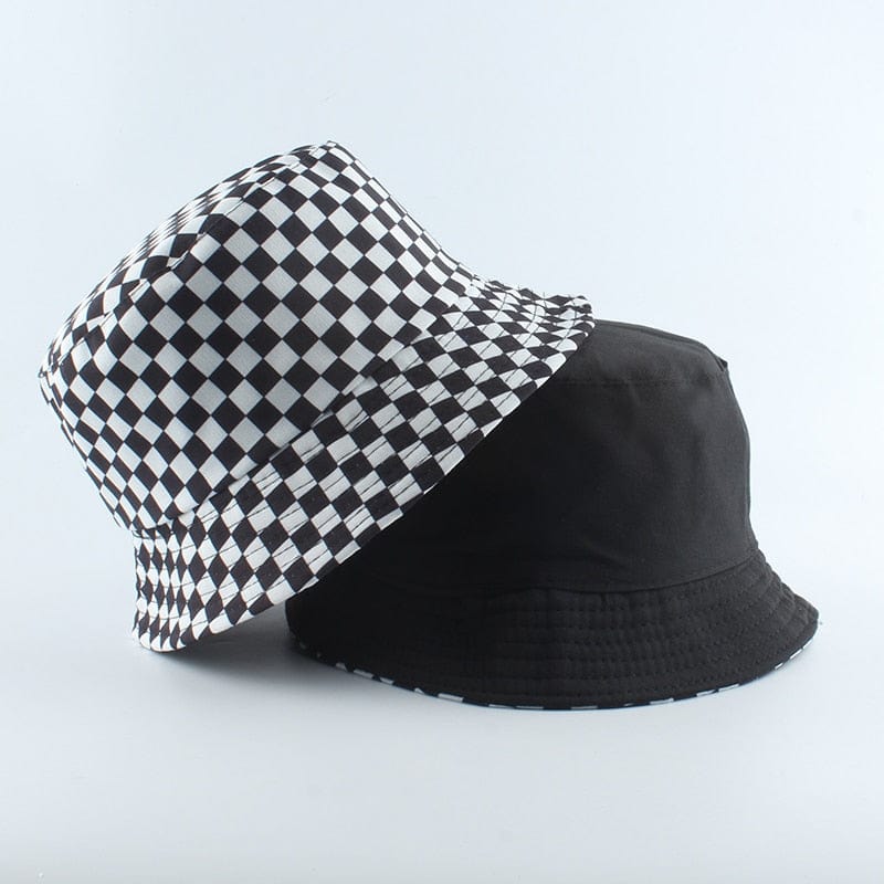 2023 New Brand Black White Plaid Check Bucket Hats Fishing Caps Women Mens Reversible Fisherman Hat