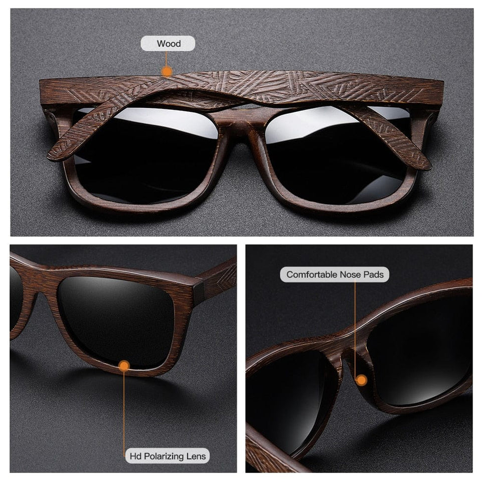 GM Natural Bamboo Wooden Sunglasses Handmade Polarized Glasses Mirror Coating Lenses Eyewear With Gift Box