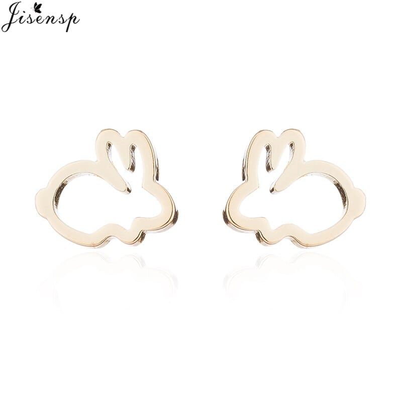 Jisensp Silver Plated Earrings Lovely Tiny Rabbit Ear Stud for Women Girls Cartoon Bunny Earring Fashion Jewelry Gift