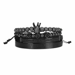 4pcs/set Luxury Stainless Steel Beads Royal King Crown Men Bracelet CZ Roman Bracelets & Bangles Keep Color Rock Punk Jewellery