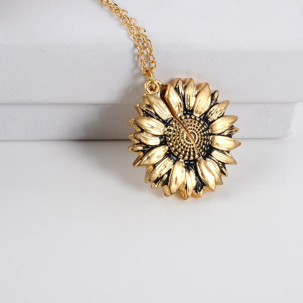 Vintage Sunflower Locket Pendant Necklace Bohemia female Open Engrave letter Necklaces Lover Gift