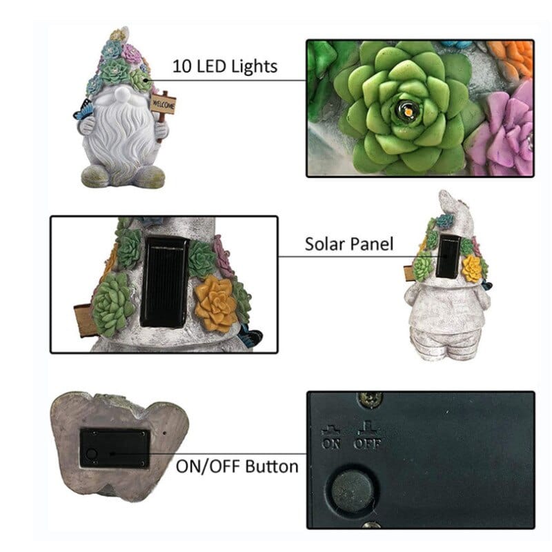 Outdoor Garden Dwarf Statue-resin Dwarf Statue Carrying Magic Ball Solar Led Light Welcome Sign Gnome Yard Lawn Large Figurine