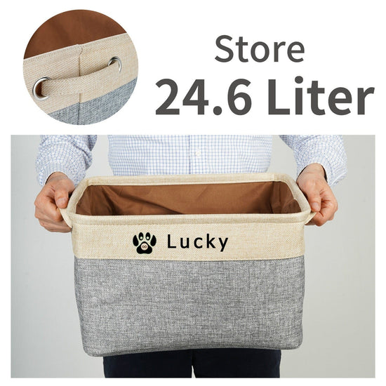 Personalized Pet Dog Toy Storage Basket Dog Canvas Bag Foldable Pet Cat Toys Linen Storage Box Bins Dog Accessories Pet Supplies - Wowza