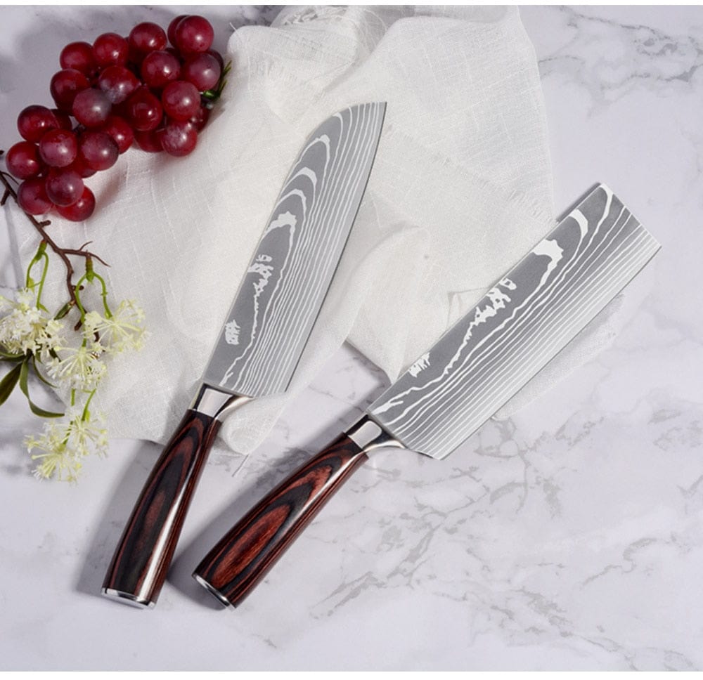 3/4/5/6/8/9Pcs/set Stainless Steel Damascus Pattern Chef Knives Set Kitchen Knife Set Butcher Boning Knife Vegetable Knives - Wowza