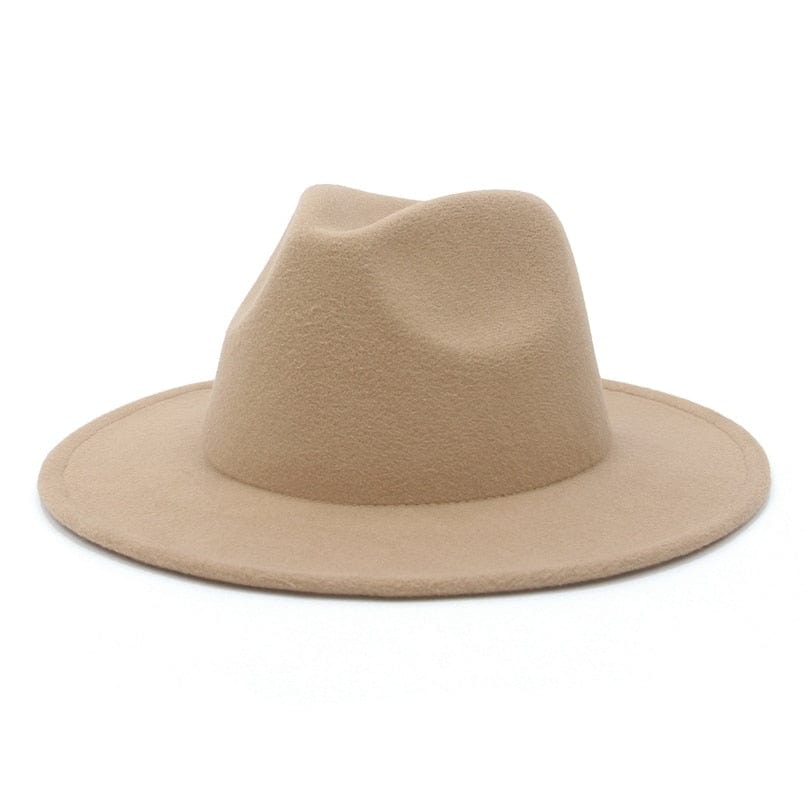 GEMVIE All-match Wide Brim Fedora Hat For Women Solid Color Wool Felt Hat For Men Autumn Winter Panama Black Yellow Jazz Cap