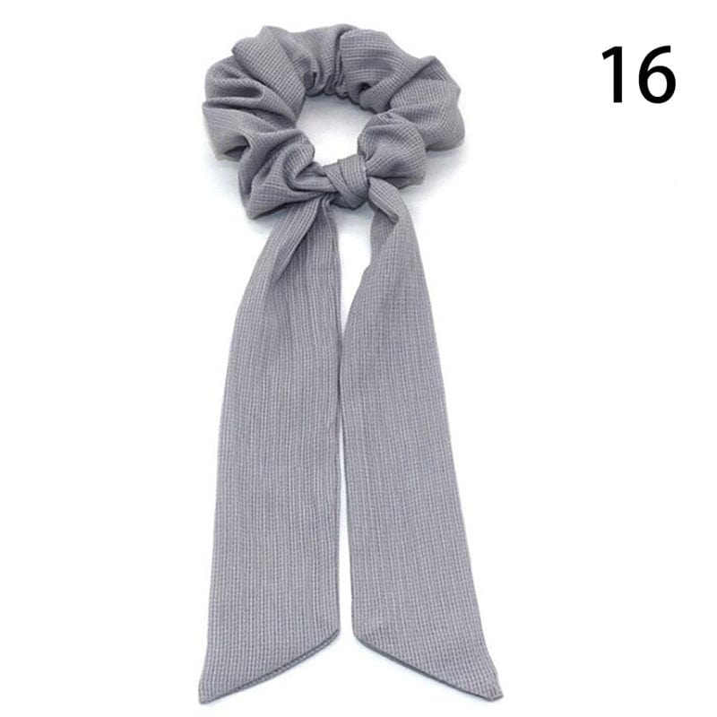 DIY Solid/Floral Print Bow Satin Long Ribbon Ponytail Scarf Hair Tie Scrunchies Women Girls Elastic Hair Bands Hair Accessories