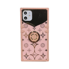 Luxury Square Mirror Pink Phone Case For iPhone 13 12 11 Pro XS Max XR X 10 7 8 Plus Hot Fashion Ring Holder Stand Cover Coque