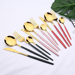 24Pcs Mirror Gold Dinnerware Cutlery Set Stainless Steel Tableware Set Knife Fork Coffee Spoon Party Flatware Silverware Set - Wowza