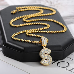 Trend Ice Out Letters Necklace Pendant for Women Men Initials Cubic Zirconia A-Z Alphabet Clavicle Necklace Collar Fashion Gift