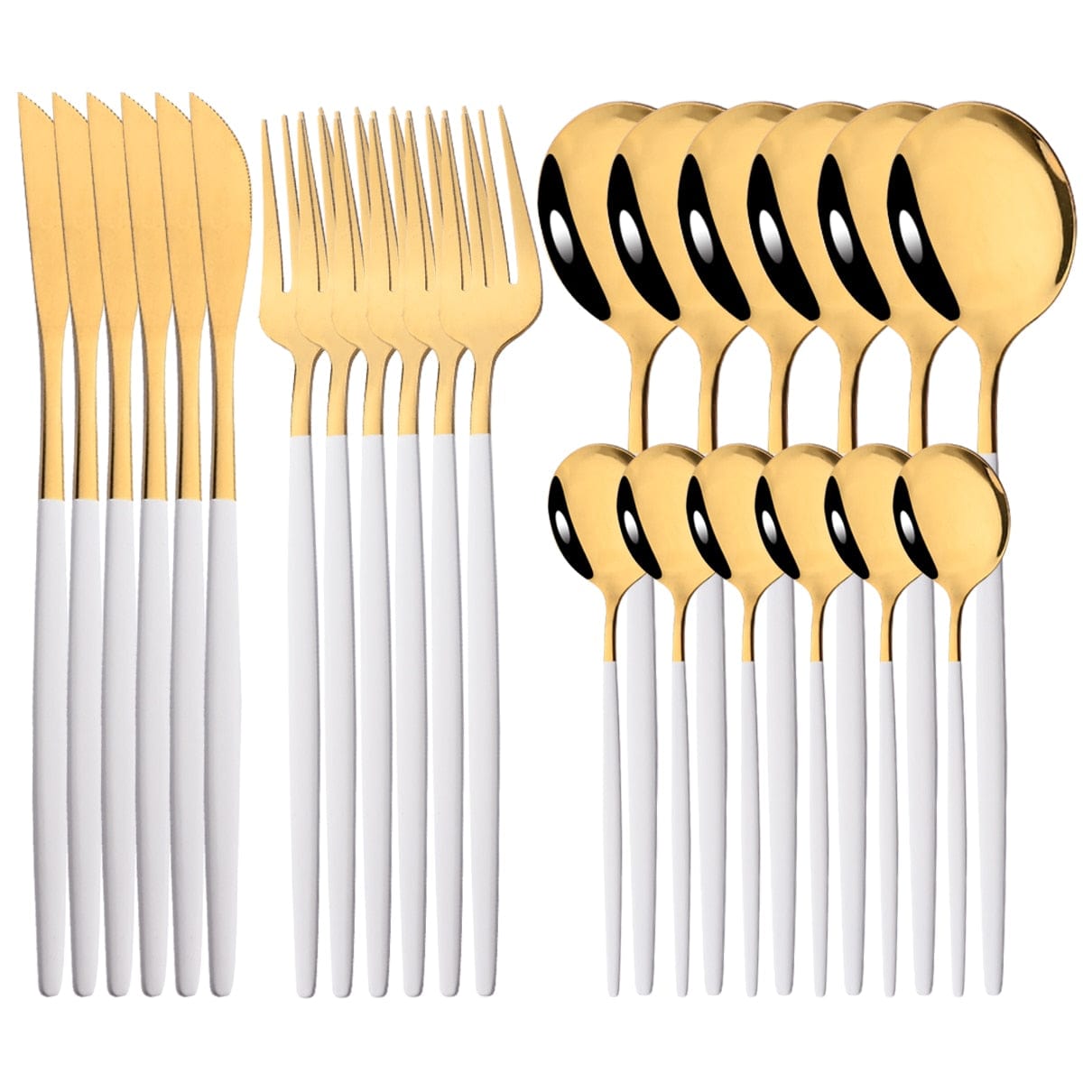 24Pcs Mirror Gold Dinnerware Cutlery Set Stainless Steel Tableware Set Knife Fork Coffee Spoon Party Flatware Silverware Set - Wowza