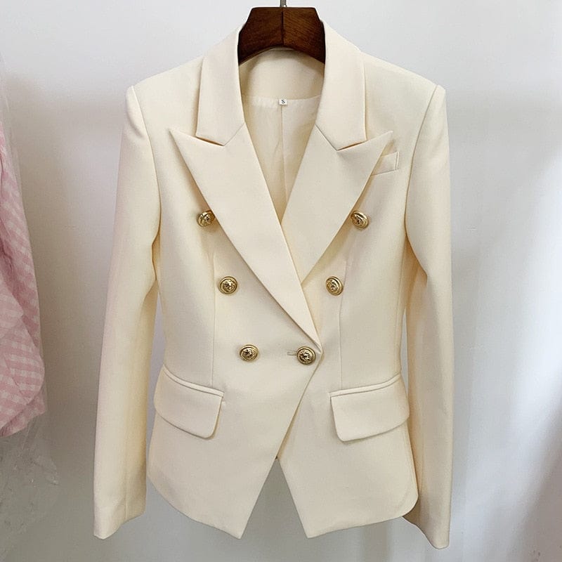 Real Red Women Blazers 2021 New Formal Female Jacket Classic Gold Double Breasted Button White Black Blazer Women High Quality
