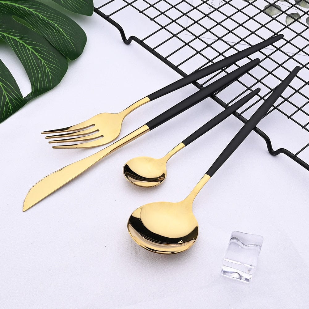 Pink Gold Cutlery Set Stainless Steel Dinnerware Set 24Pcs Knives Forks Coffee Spoons Flatware Set Kitchen Dinner Tableware Set - Wowza