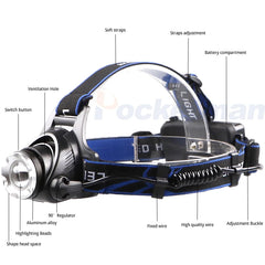 LED Headlamp 18650 DC Rechargeable Headlight Zoomable Head Lamp Waterproof Head Light High Lumens Head Flashlight