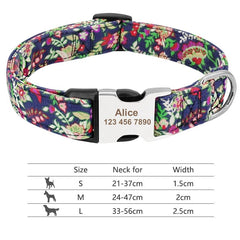 Customized Printed Pet Collar Nylon Dog Collar Personalized Free Engraved Puppy ID Name Collar for Small Medium Large Dogs Pug - Wowza