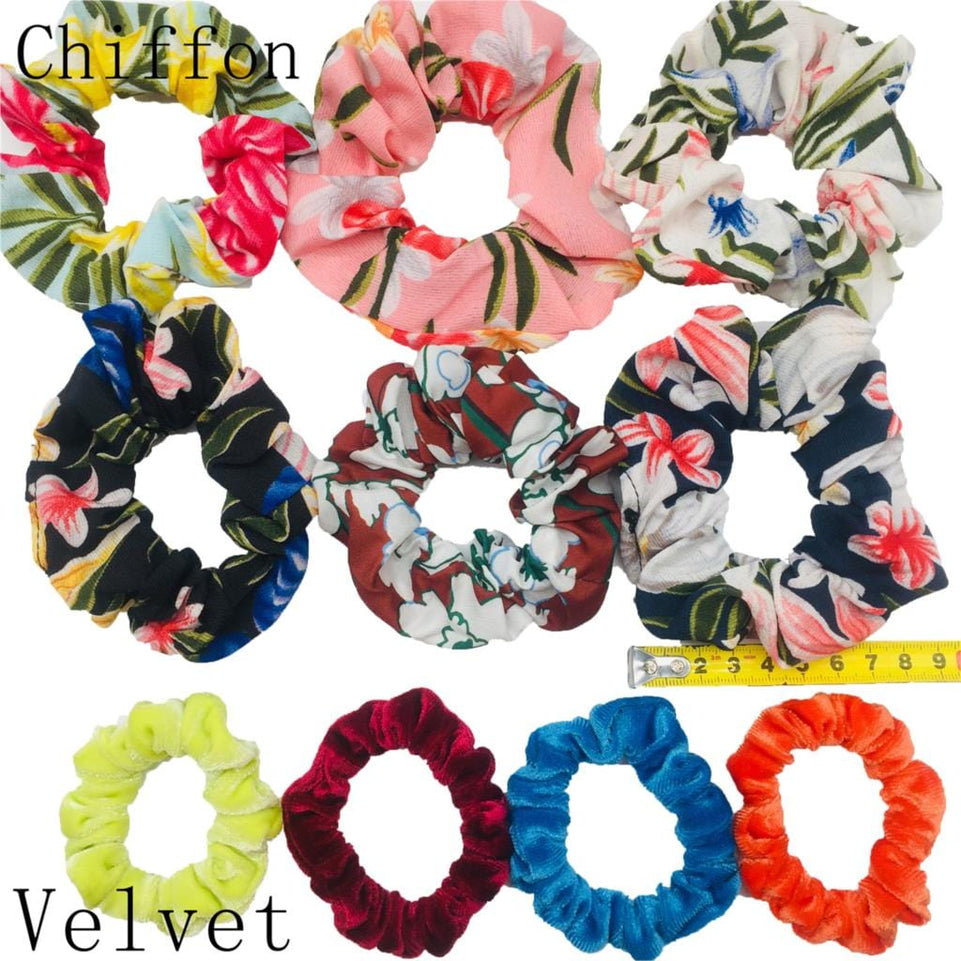 Scrunchies Set Hair Accessories Velvet Chiffon ties band Sequins organza Ponytail Holder Headwear No Crease Leopard Solid  10pcs