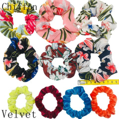 Scrunchies Set Hair Accessories Velvet Chiffon ties band Sequins organza Ponytail Holder Headwear No Crease Leopard Solid  10pcs