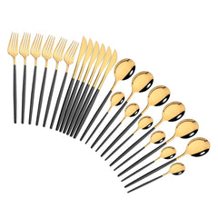 Pink Gold Cutlery Set Stainless Steel Dinnerware Set 24Pcs Knives Forks Coffee Spoons Flatware Set Kitchen Dinner Tableware Set - Wowza