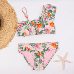 Children Girls Bikini Set 2023 Falbala Two-Pieces Swimming Suit Summer Halter Kids Girl Swimwear Swimsuit Bandage Bathing Suit