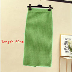 Mid-long Knitted Half-length Skirt Women's High waist One-step Skirt Autumn And Winter Hip Skirt Open-forked Elegant Skirts