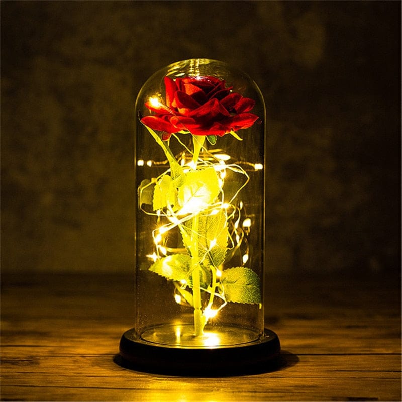 LED Enchanted Galaxy Rose Eternal 24K Gold Foil Flower with String Lights In Dome for Home Decor Christmas Valentine's Day Gift