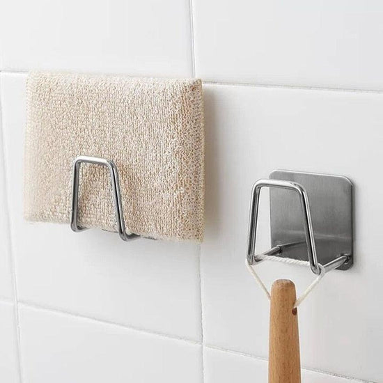 Kitchen Stainless Steel Sink Sponges Holder Self Adhesive Drain Drying Rack Kitchen Wall Hooks Accessories Storage Organizer - Wowza