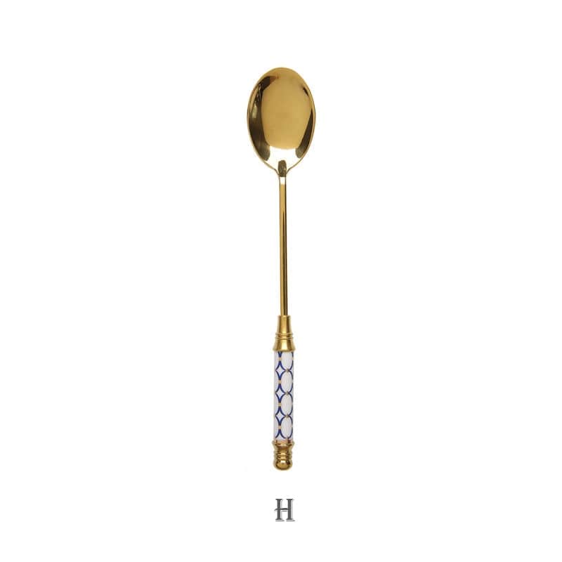 Stainless Steel Dessert Spoon Ceramic Long Handle Icecream Spoon Teaspoon Gold Coffee Cake Fruit Milk Spoon Kitchen Tableware - Wowza