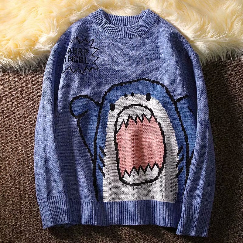 ZAZOMDE Men Turtlenecks Shark Sweater Men 2023 Winter Patchwor Harajuku Korean Style High Neck Oversized Grey Turtleneck For Men