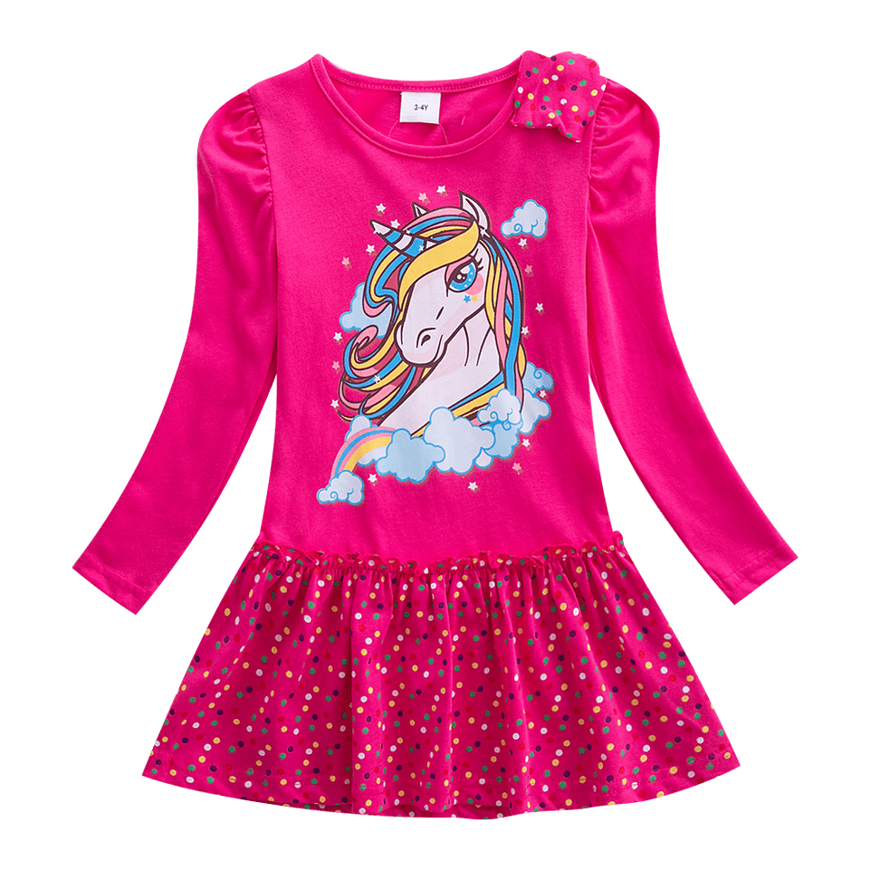 Girls Long Sleeve Star Embroidered Dress Girls Autumn New Style Two Pocket Rainbow Striped Sleeve Cotton Dress LH5809