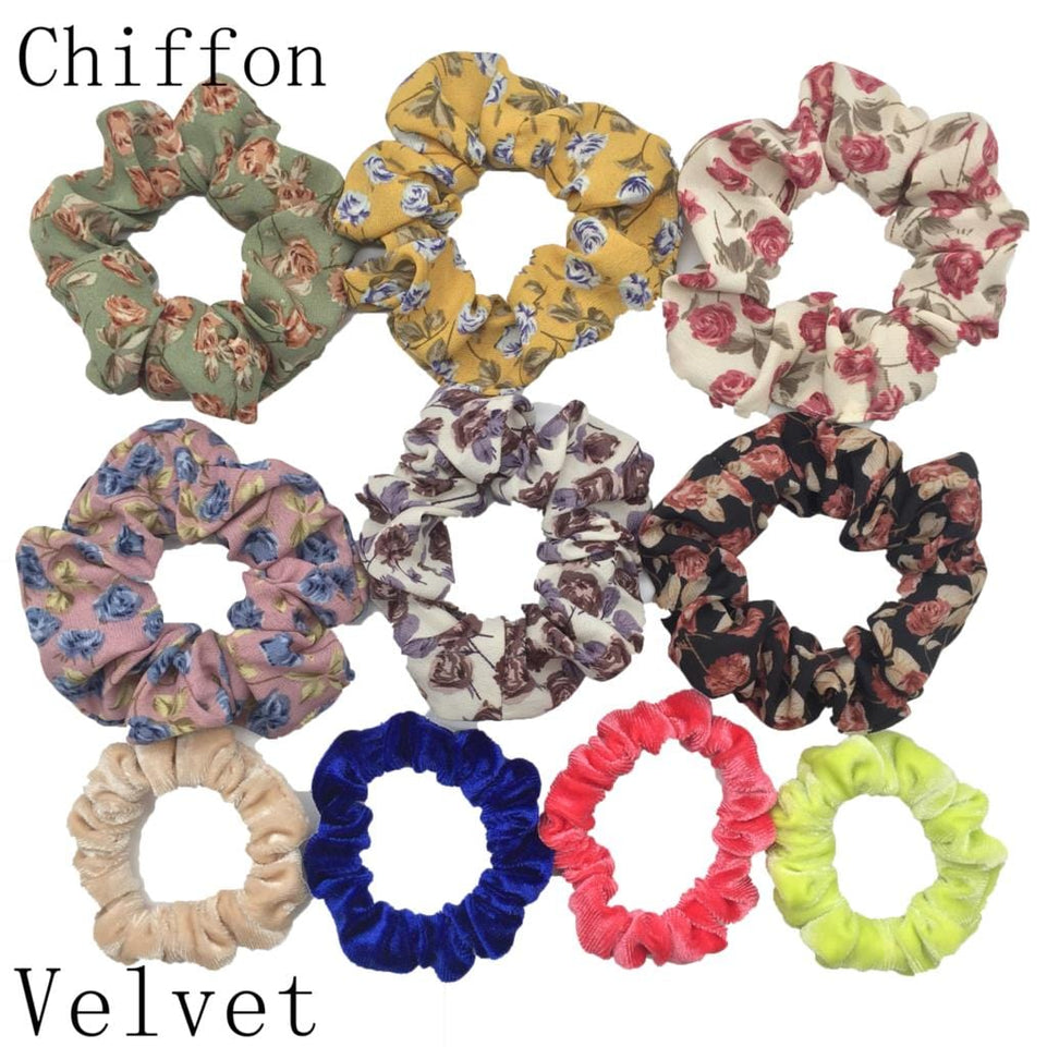 Scrunchies Set Hair Accessories Velvet Chiffon ties band Sequins organza Ponytail Holder Headwear No Crease Leopard Solid  10pcs