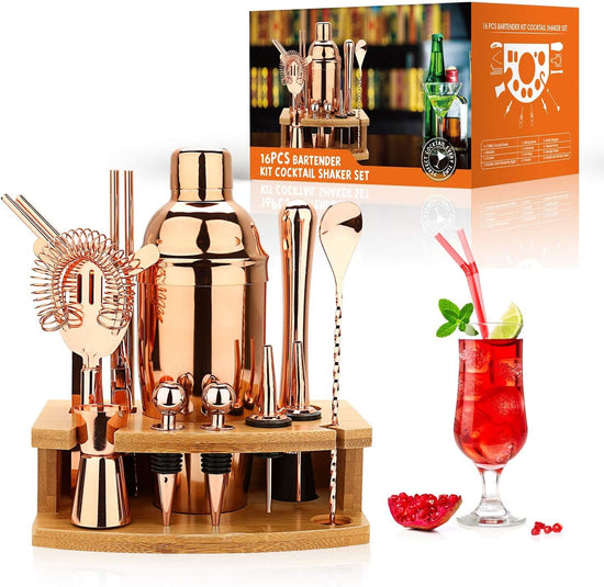 Cocktail Shaker Making Set,16pcs Bartender Kit For Mixer Wine Martini, Stainless Steel Bars Tool, Home Drink Party Accessories - Wowza