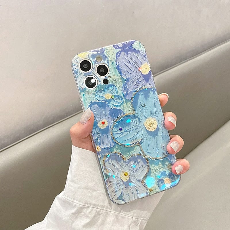 Luxury Fashion Retro Flowers Laser Phone Case For iPhone 14 Pro MAX 13 12 11 X XS XR 7 8 Plus SE 2020 Soft Shockproof Cover