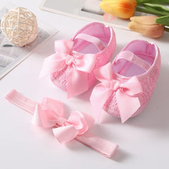 Sequins Baby Shoes Leather Toddler Baby Girl First Walkers Sets Headband Bow-knot Soft Sole Hook & Loop Bling Shoes for Girls