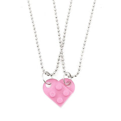 2Pcs Cute Love Heart Brick Pendant Necklace for Couples Friendship Women Men Lego Elements Couple Valentines Gifts Punk Necklace