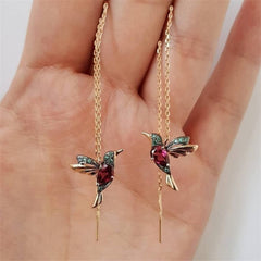 Exquisite Bird-shaped Hummingbird Hoop Pendant Crystal Pendant Earrings Tassel Bird Earrings for Women's Wedding Jewelry