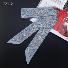 Silk Scarf For Women Letter chain Printed Handle Bag Ribbons Brand Fashion Head Scarf Small Long Skinny Scarves