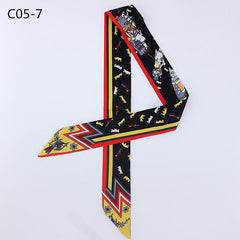 Silk Scarf For Women Letter chain Printed Handle Bag Ribbons Brand Fashion Head Scarf Small Long Skinny Scarves