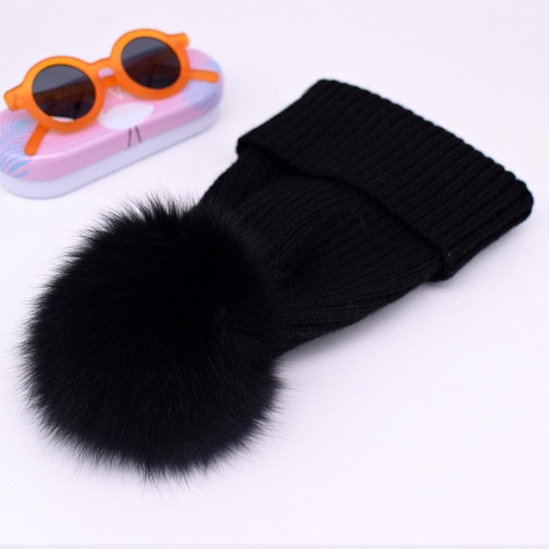 2022 New winter hat luxury quality Fox fur pompom hats beanie High quality Girls women bonnet winter hats for women