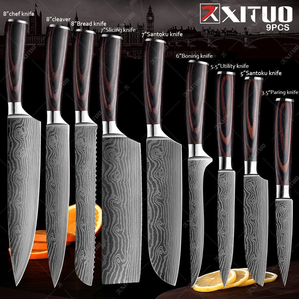 XITUO Chef Bread Eviscerate Sliced Fruit Chinese Japanese Kitchen Knife Sharp Utility santoku Complete Damascus Pattern Cooking - Wowza