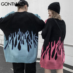 GONTHWID Hip Hop Sweaters Fire Flame Knitted Sweater Jumpers Streetwear Harajuku 2023 Mens Fashion Casual Pullover Tops Coats