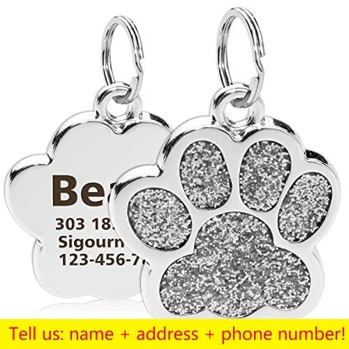 Personalized Dog Cat Tags Engraved Cat Dog Puppy Pet ID Name Collar Tag Pendant Pet Accessories Paw Glitter Pendant - Wowza