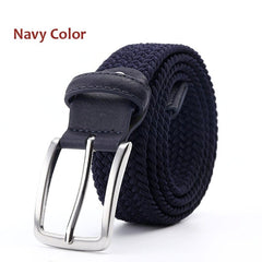 Belt Elastic For Men Leather Top Tip Male Military Tactical Strap Canvas Stretch Braided Waist Belts 1-3/8" Wide