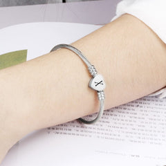 Fashion Heart Charm Bangle With Initial Alphabet Letter Engrave High Quality Women Jewelry Cuff Bangles For Party Gift