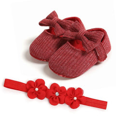 Sequins Baby Shoes Leather Toddler Baby Girl First Walkers Sets Headband Bow-knot Soft Sole Hook & Loop Bling Shoes for Girls