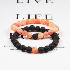 Set Bracelet Couples Distance Black White Natural Lava Stone Tiger Eye Beaded Yoga Bracelets for Men Women Elastic Rope Jewelry