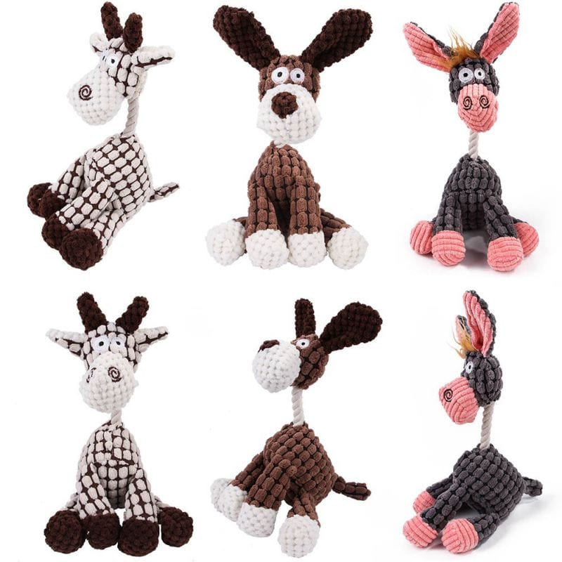 Fun Pets Toy Donkey Shape Corduroy Chew Toy For Dog Puppy Squeaker Squeaky Plush Bone Molar Dog Toy Pet Training Dog Accessories