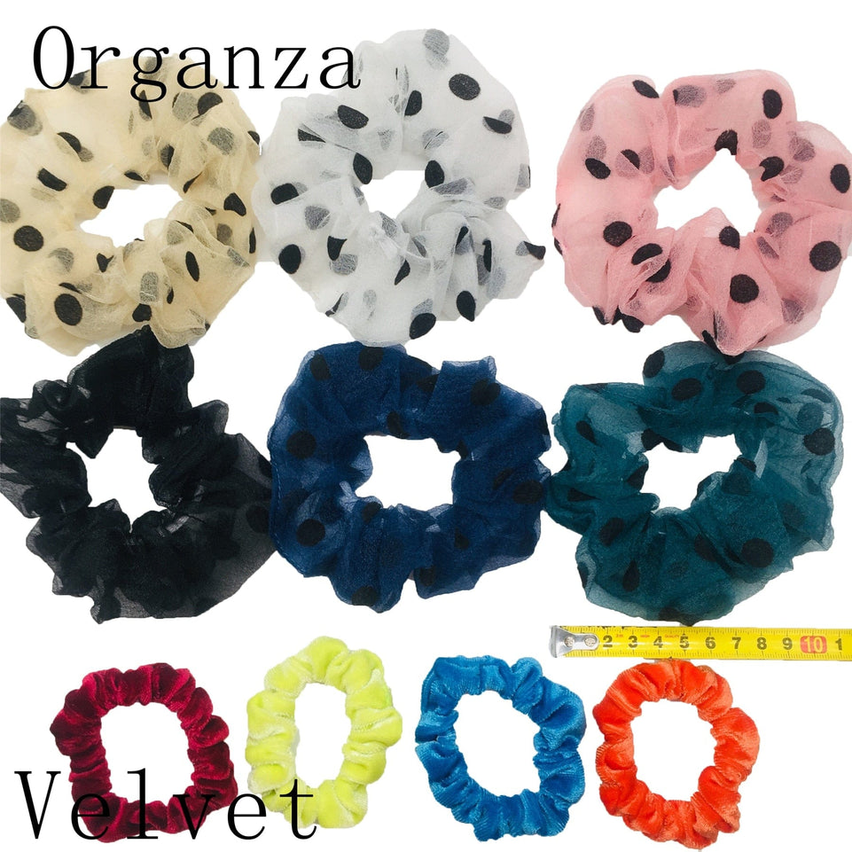 Scrunchies Set Hair Accessories Velvet Chiffon ties band Sequins organza Ponytail Holder Headwear No Crease Leopard Solid  10pcs