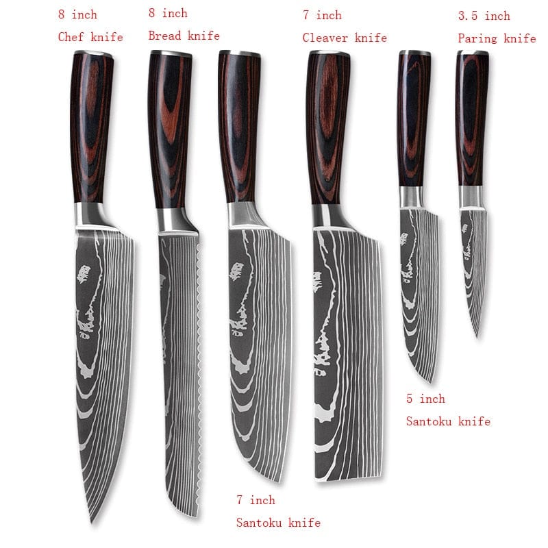 3/4/5/6/8/9Pcs/set Stainless Steel Damascus Pattern Chef Knives Set Kitchen Knife Set Butcher Boning Knife Vegetable Knives - Wowza