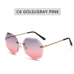 ZXWLYXGX 2022 Fashion Tea Gradient Sunglasses Women Ocean Water Cut Trimmed Lens Metal Temples Sun Glasses Female UV400